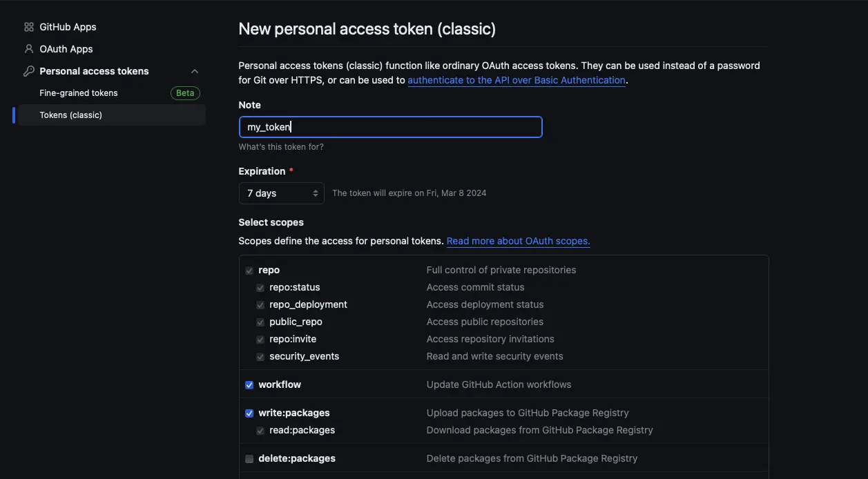 Github personal access token